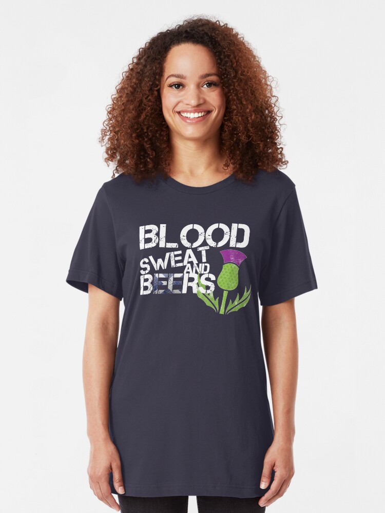 Alternate view of Blood Sweat Beers Scotland Flag Rugby Six Nations Slim Fit T-Shirt