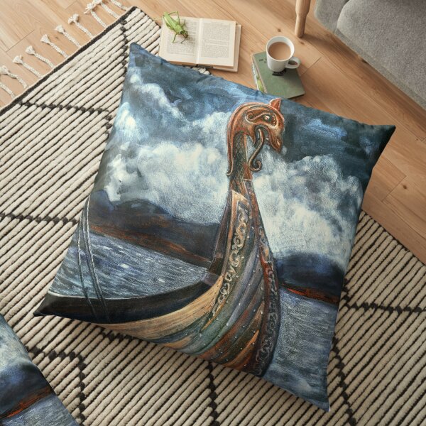 Drakkar In the fjord Floor Pillow