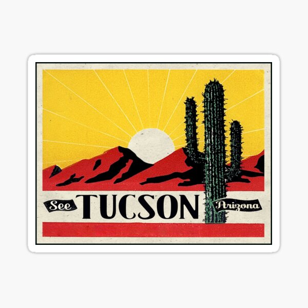 Vista previa del artículo con la obra «Tucson Arizona Vintage Style Cactus Mountains Viajes», diseñado y vendido por DESTINATIONS DECAL.