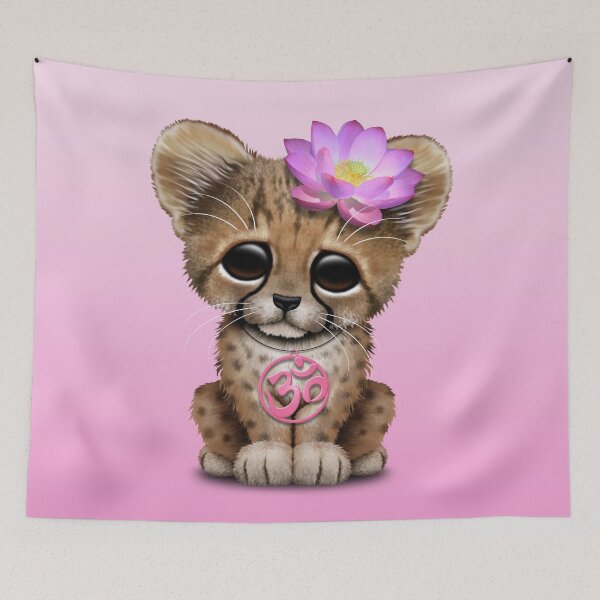 Artikelvorschau, Zen Gepard Cub mit rosa Yoga Om Symbol entworfen und verkauft von JeffBartels.