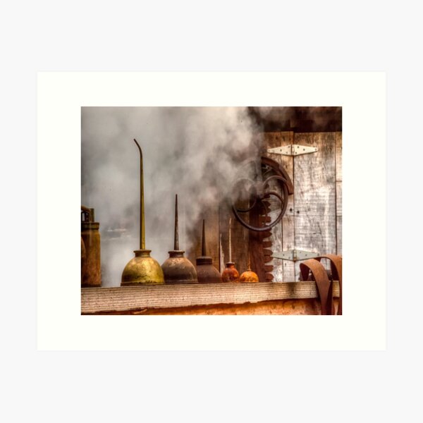 Oil Cans on the Rail Art Print