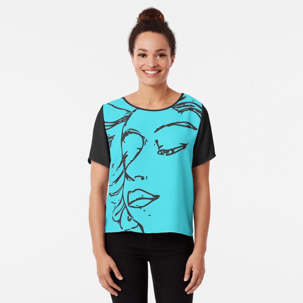 Woman Looking Down Chiffon Top