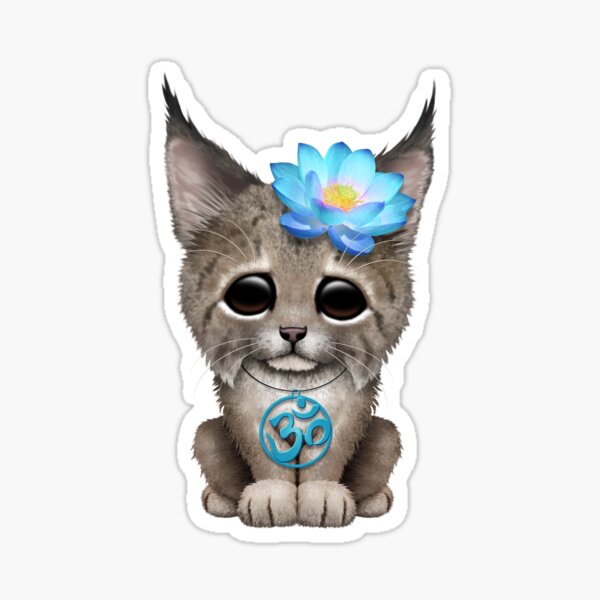 Zen Lynx Cub with Blue Yoga Om Symbol Sticker