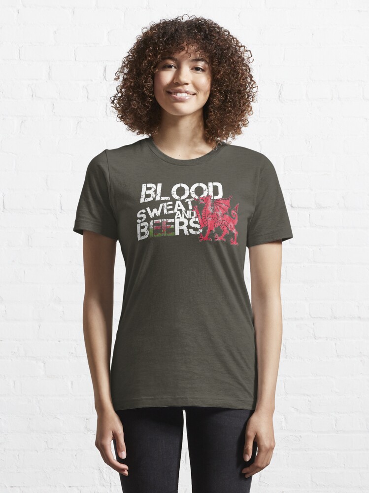 Alternate view of Blood Sweat Beers Shirt Wales Flag Rugby Six Nations Essential T-Shirt