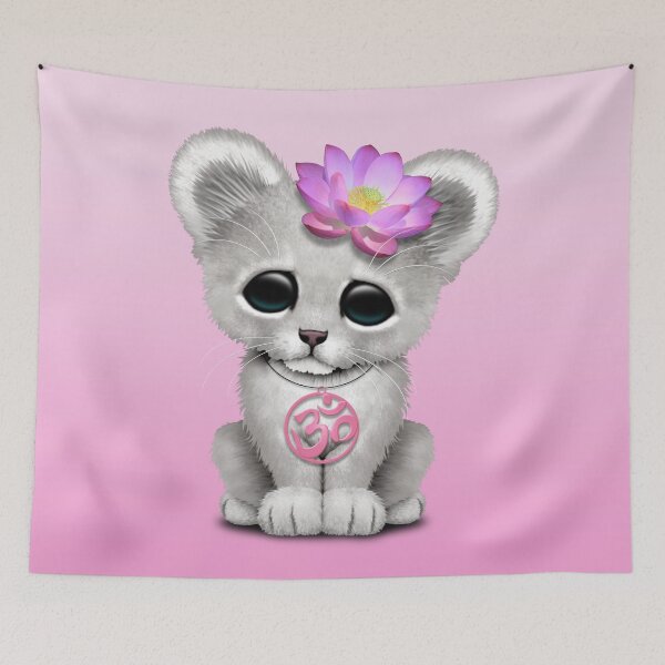 Item preview, Zen White Lion Cub with Pink Yoga Om Symbol designed and sold by JeffBartels.