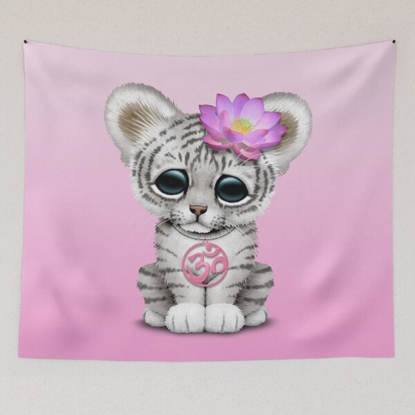 Item preview, Zen White Tiger with Pink Yoga Om Symbol designed and sold by JeffBartels.