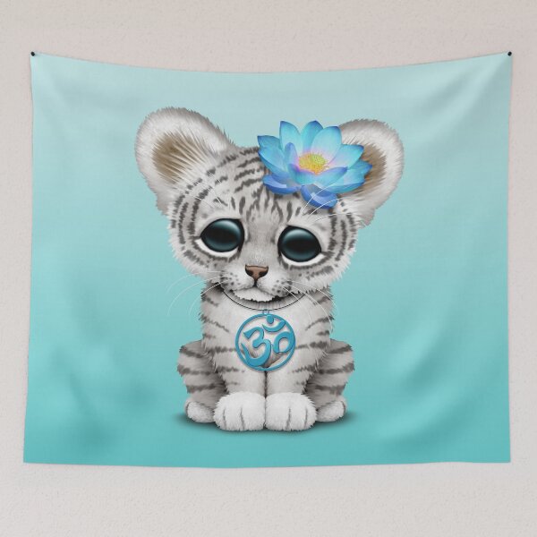 Item preview, Zen White Tiger with Blue Yoga Om Symbol designed and sold by JeffBartels.