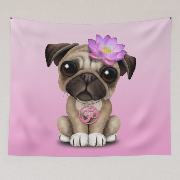 Item preview, Zen Pug Puppy with Pink Yoga Om Symbol designed and sold by JeffBartels.