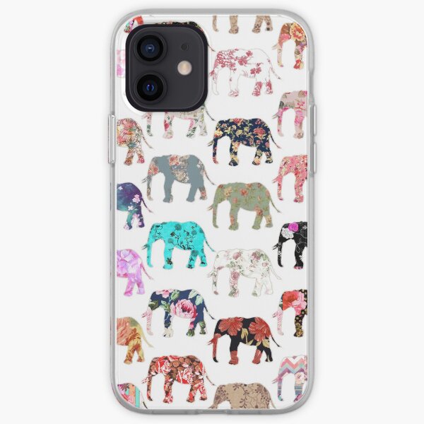 Girly Whimsical Retro Floral Elephants Pattern iPhone Soft Case