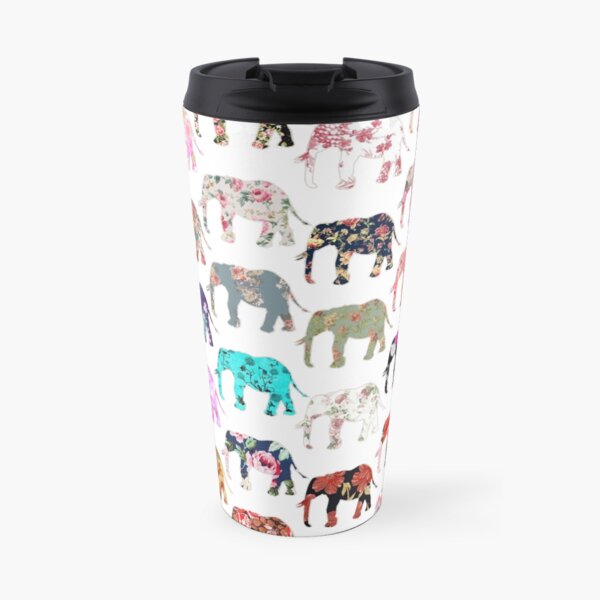 Girly Whimsical Retro Floral Elephants Pattern Travel Mug
