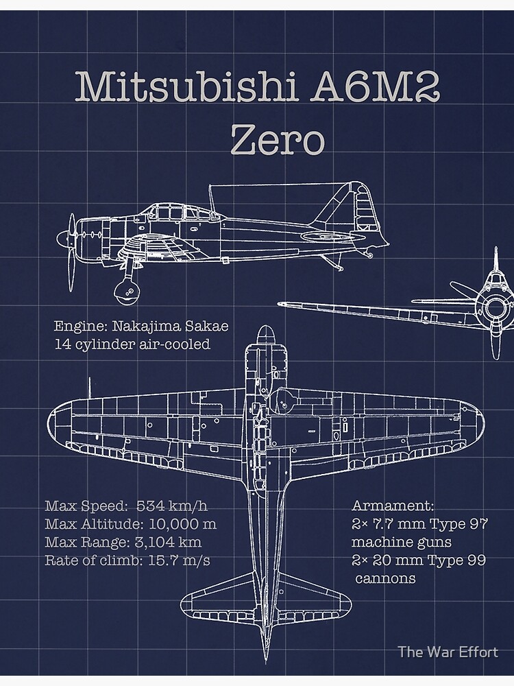 Discover Mitsubishi A6M2 Zero Blueprint Premium Matte Vertical Poster