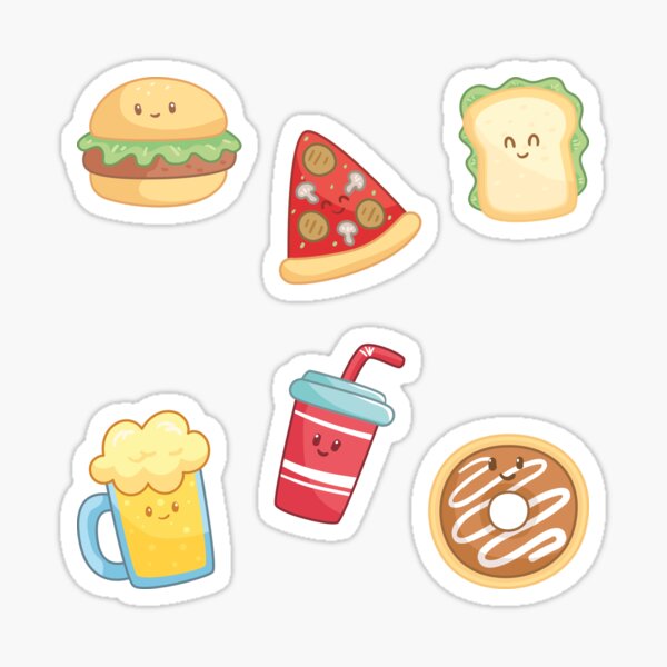 Cute Kawaii Food Stickers Clipart Vector, Happy Meal, Happy Meal