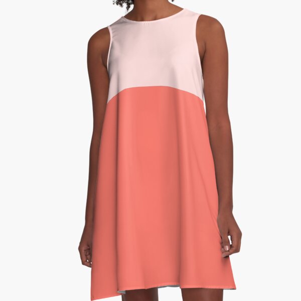 Coral and Pale Pink Color Block - Blush Minimalism A-Line Dress