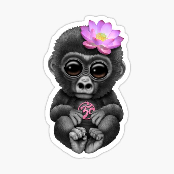 Zen Baby Gorilla with Pink Yoga Om Symbol\