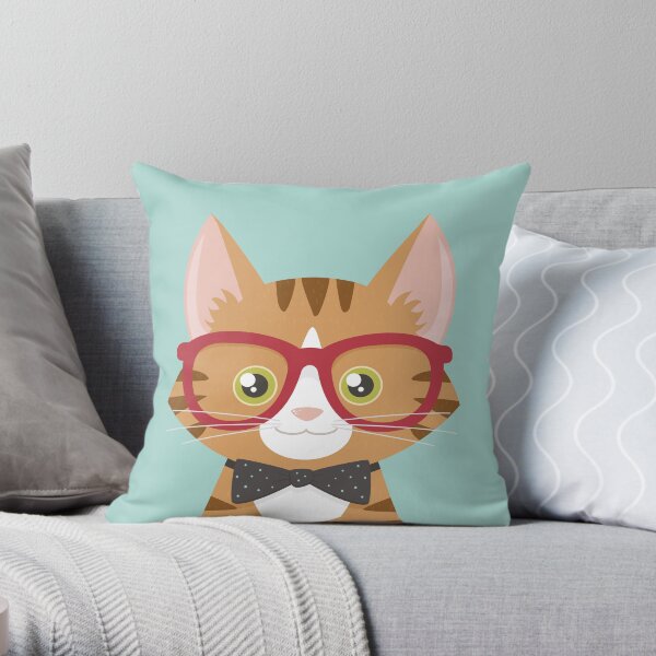 Orange Tabby Hipster Cat Throw Pillow