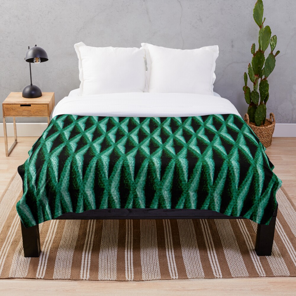 "Emerald Green Textured Fabric, Rich, Bottle Green" Throw Blanket by