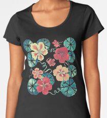 Watercolor Garden Nasturtiums. Dark Floral Pattern Women's Premium T-Shirt