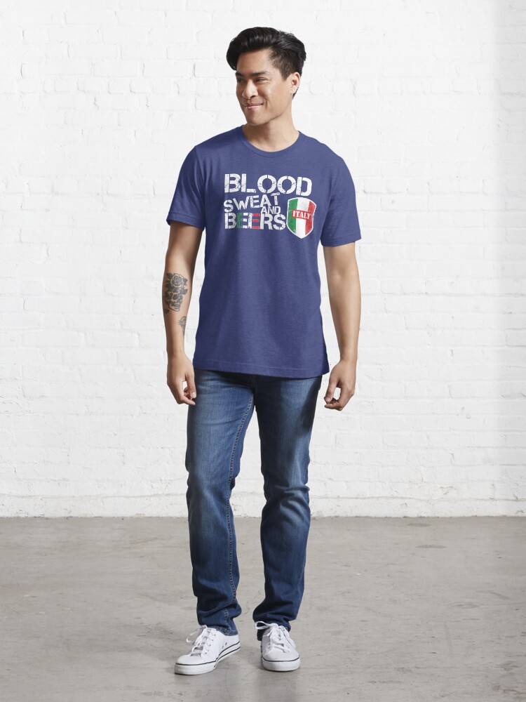 Alternate view of Blood Sweat Beers Italy Flag Rugby Six Nations Essential T-Shirt