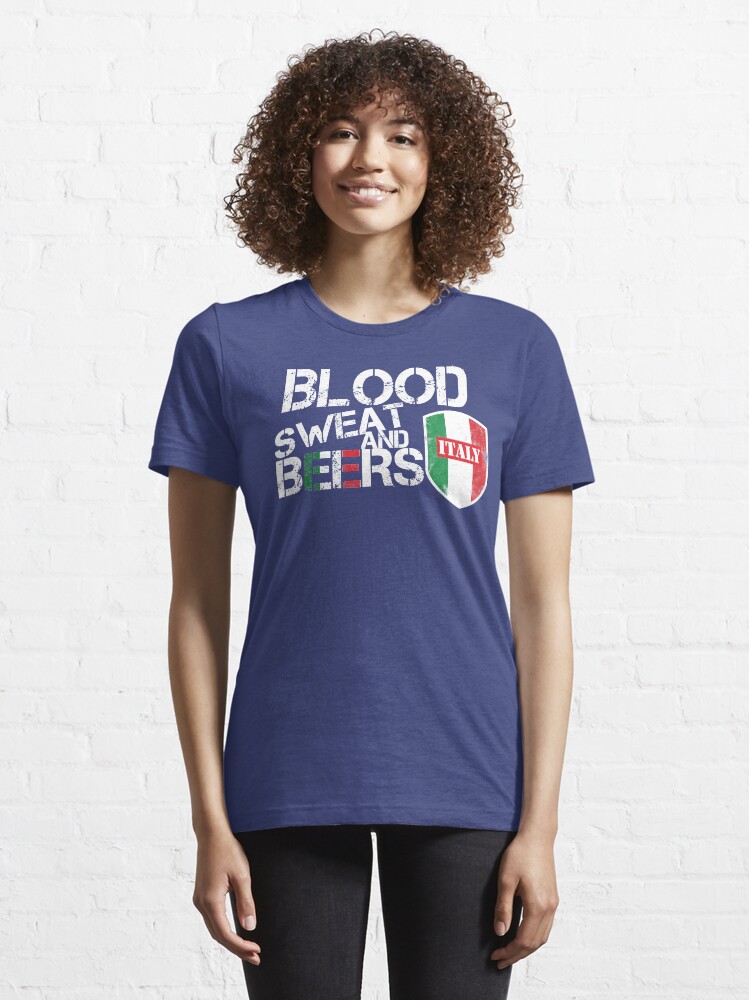 Alternate view of Blood Sweat Beers Italy Flag Rugby Six Nations Essential T-Shirt