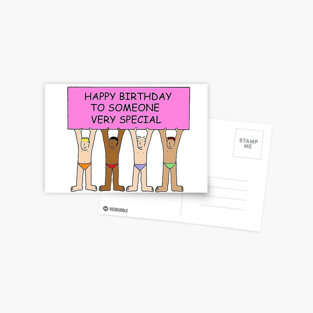 Carte De Vœux Joyeux Anniversaire A Quelqu Un De Special Cartoon Men In Slpants Par Katetaylor Redbubble