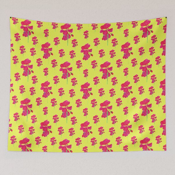 Item preview, red geranium seamless pattern yellow background designed and sold by gata-iris.