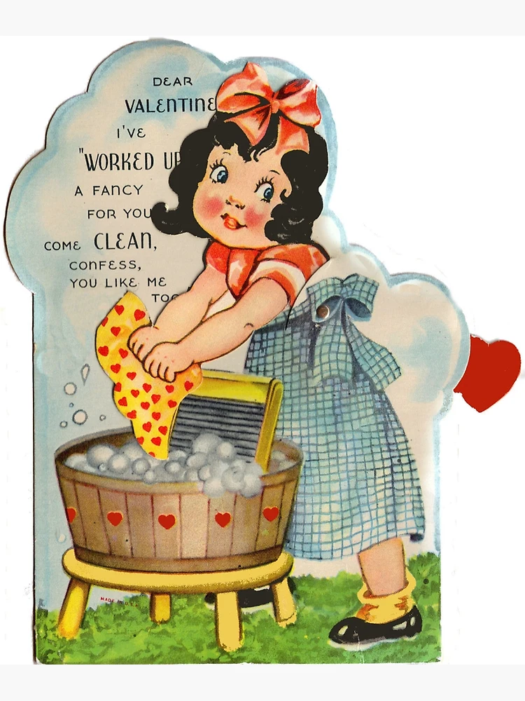 Vintage Girl Washing Clothes Valentine  Greeting Card for Sale by
