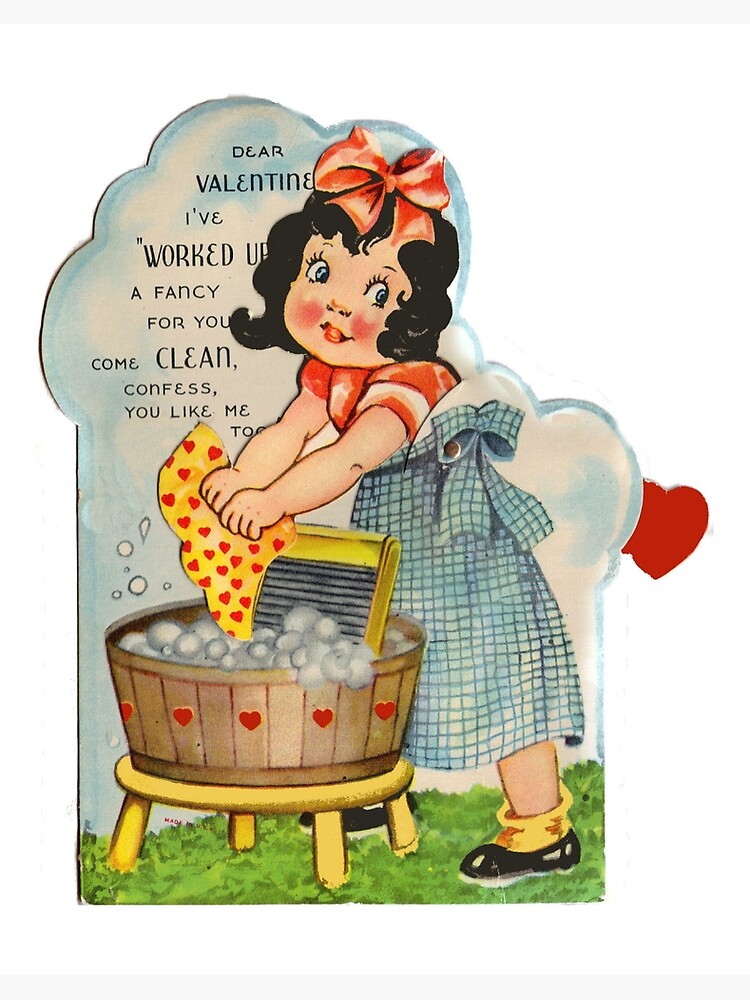 Lámina rígida «Chica vintage lavando ropa san valentín» de RBEnt | Redbubble