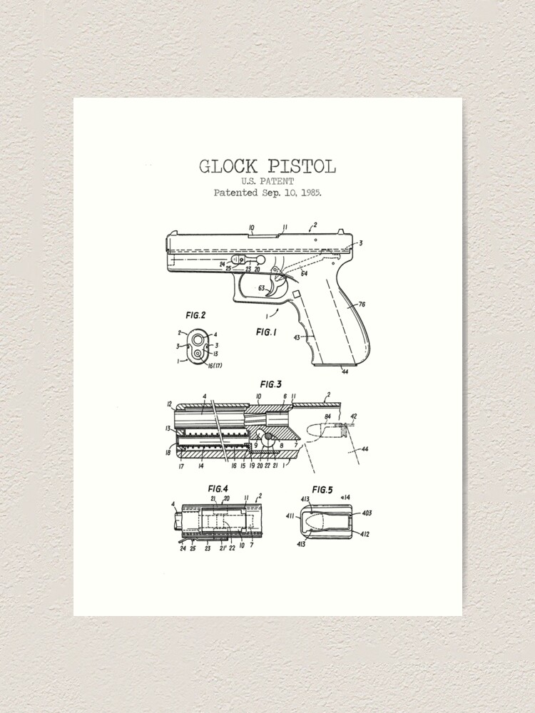 Glock 17 Gun Patent Print Black