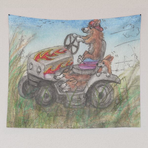 Item preview, Corgi Dog & Pups on a Tractor designed and sold by SusanAlisonArt.
