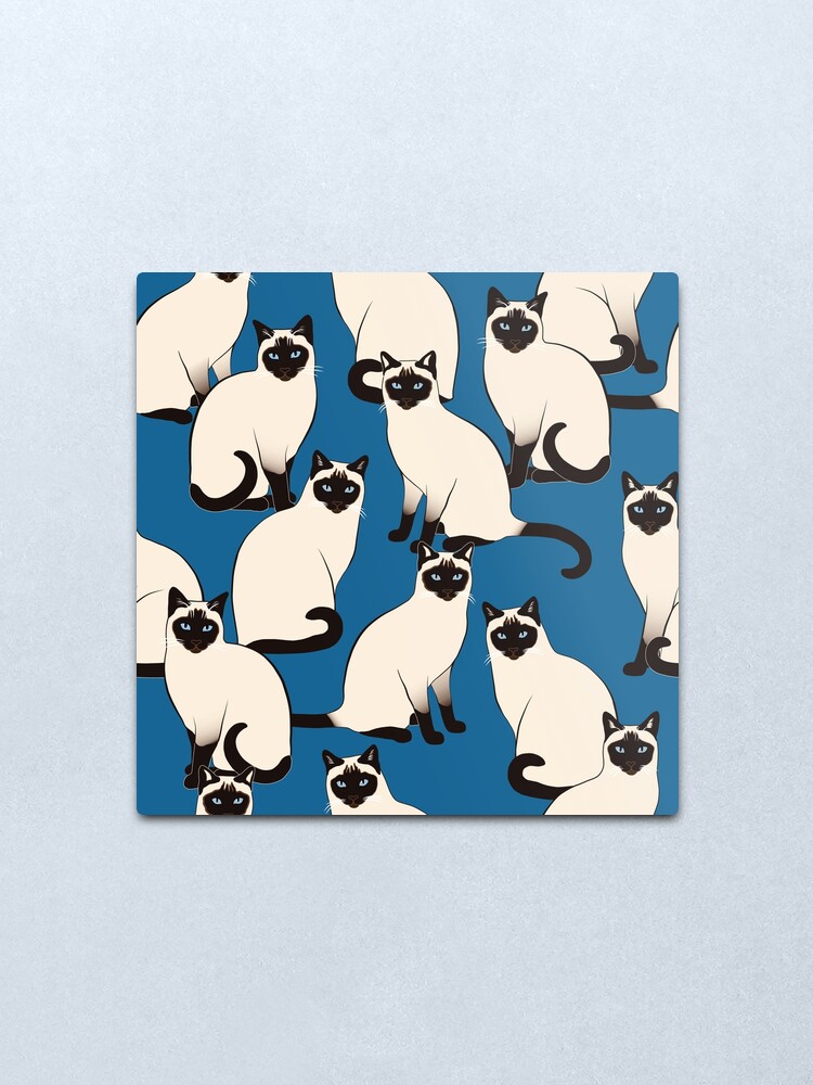 Alternate view of Siamese Cats on dark blue Metal Print