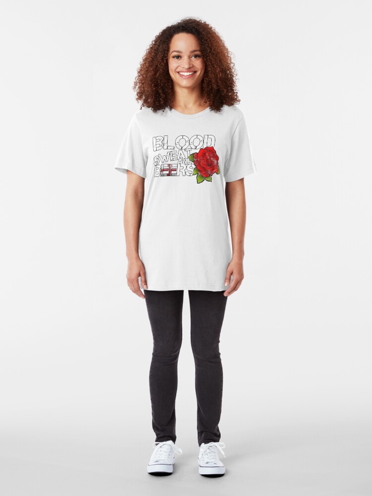 Alternate view of Blood Sweat Beers England Flag Rugby Six Nations Slim Fit T-Shirt