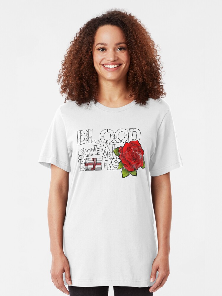 Alternate view of Blood Sweat Beers England Flag Rugby Six Nations Slim Fit T-Shirt