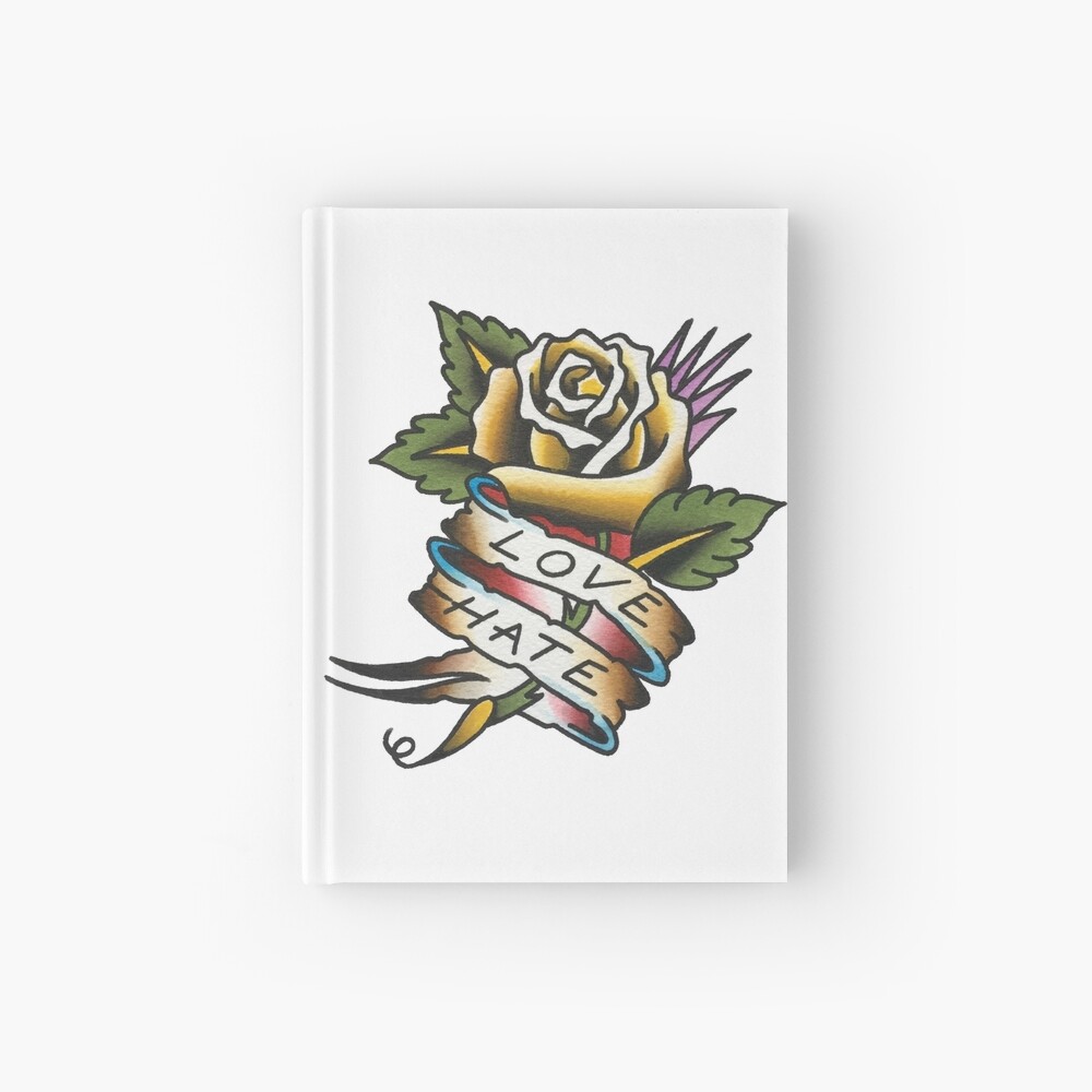 Traditional Love Hate Rose Tattoo Design Spiral Notebook By F T T Redbubble