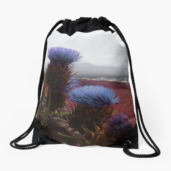 Desert flowers blue red Lanzarote Drawstring Bag