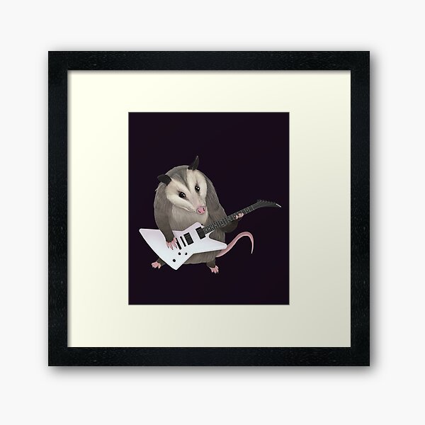 Opossum playing the electric guitar - possum Framed Art Print