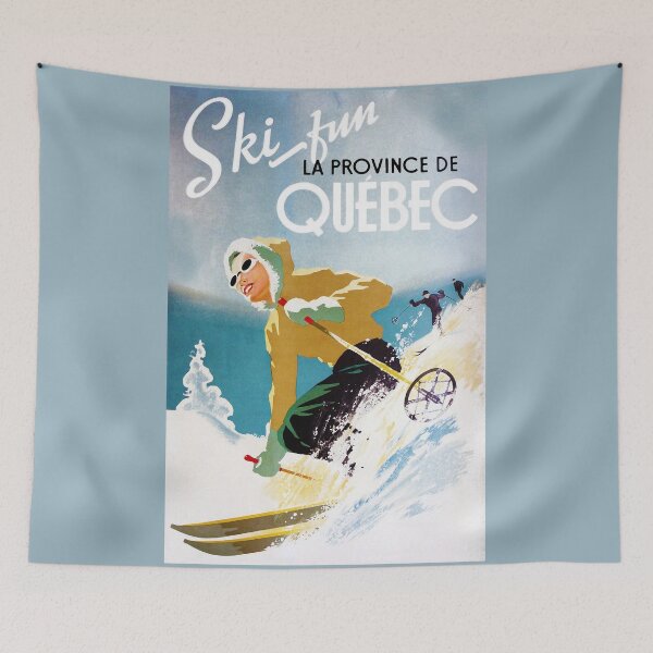 Item preview, Vintage ski poster, woman skiing in Quebec designed and sold by Glimmersmith.