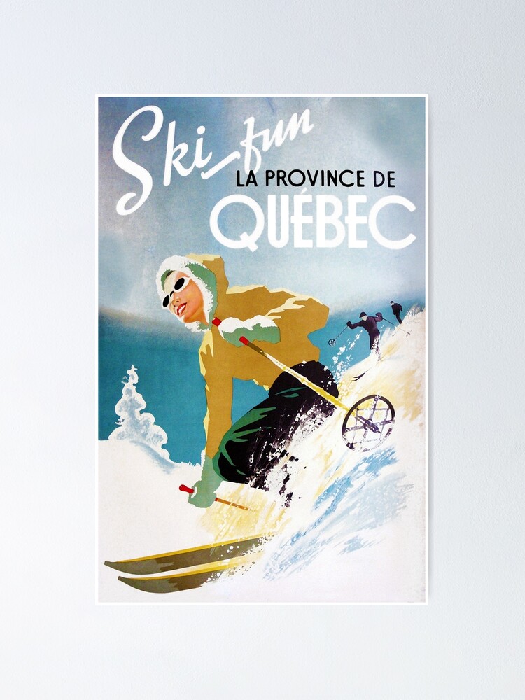 "Vintage ski poster, woman skiing in Quebec" Poster by Glimmersmith