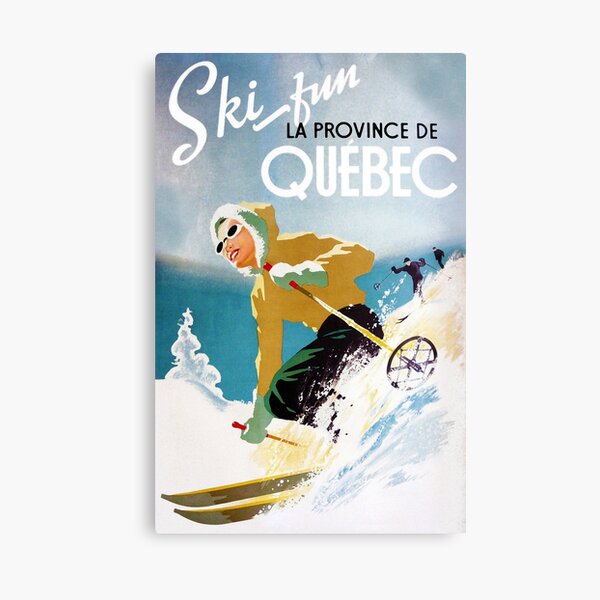 Vintage ski poster, woman skiing in Quebec Canvas Print