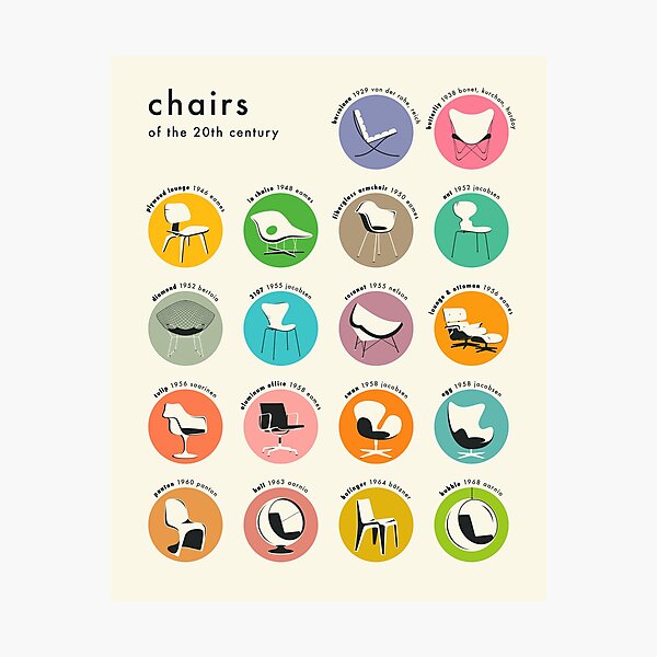Item preview, CHAIRS OF THE 20th CENTURY (colorful version) designed and sold by JazzberryBlue.