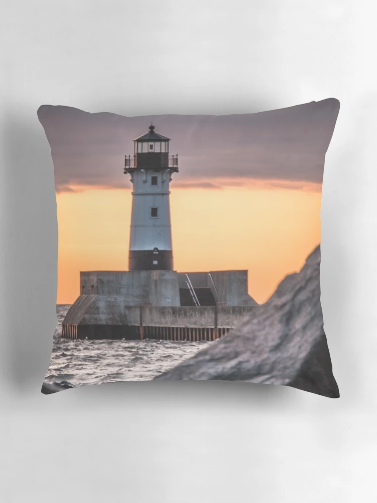 Thumbnail 3 of 4, Pillow, Lighthouse Through the Rocks designed and sold by Rita Anthony.