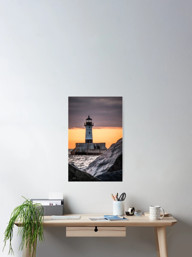 Thumbnail 2 of 3, Poster, Lighthouse Through the Rocks designed and sold by Rita Anthony.