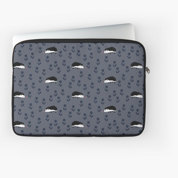Hedgehog Finds Love - Black, Indigo Blue, Salmon and White on Gray Laptop Sleeve