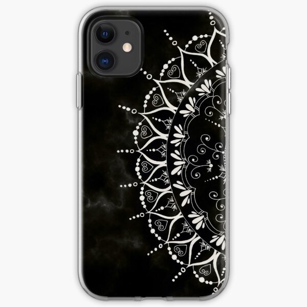 Black Floral Mandala Marble Pattern iPhone Soft Case