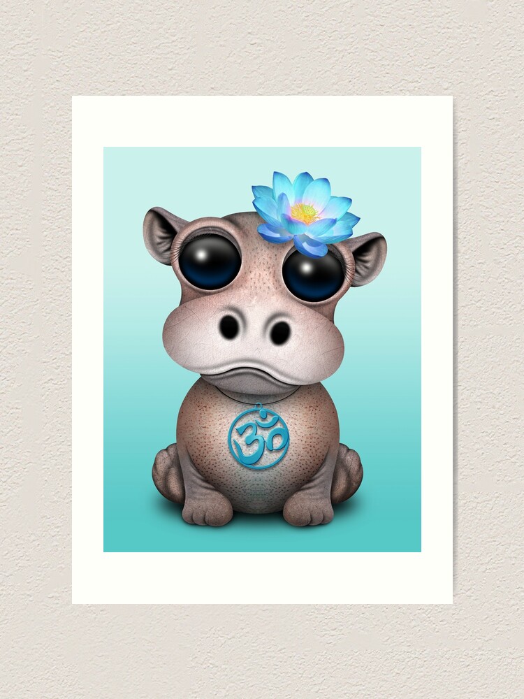 Impression Artistique Hippo Bebe Zen Avec Symbole Bleu Yoga Om Par Jeffbartels Redbubble