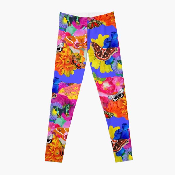 Rainbow Moth Garden Party in Blue Leggings