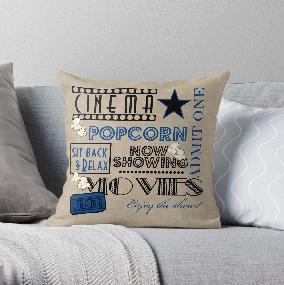 Movie Theater Cinema Admit one ticket Pillow-Blue Throw Pillow