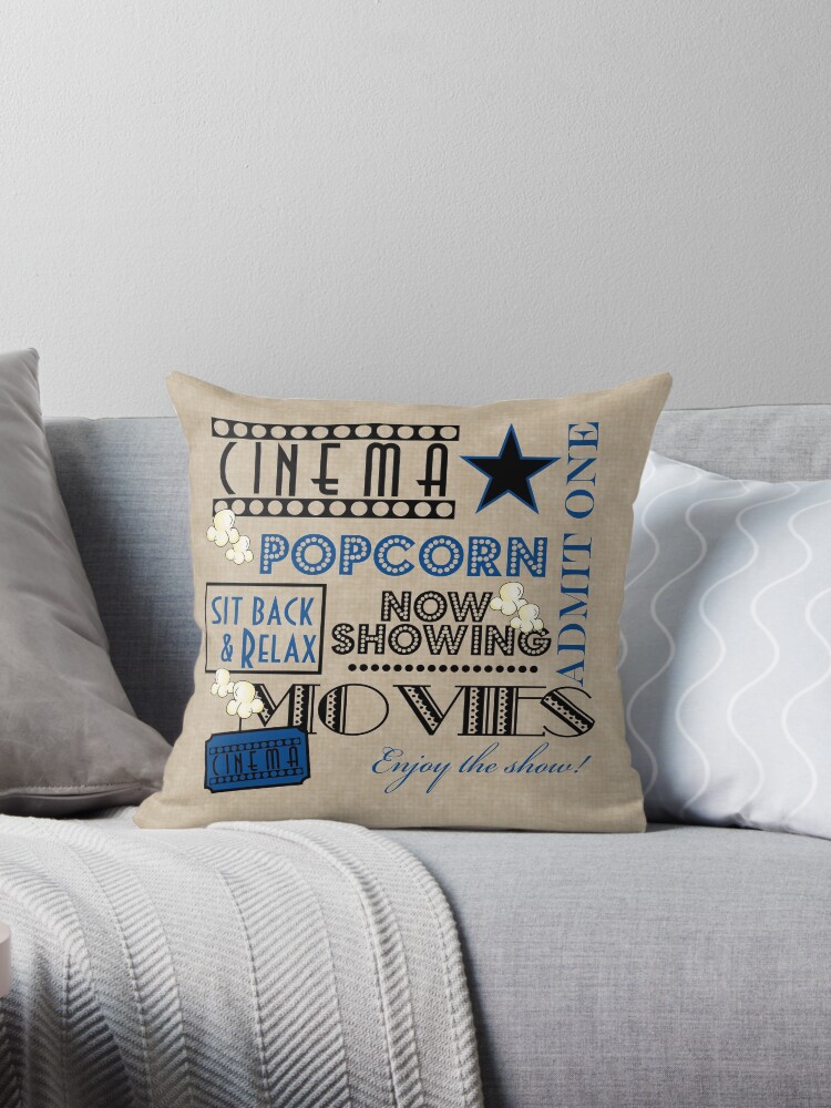 Thumbnail 1 of 3, Throw Pillow, Movie Theater Cinema Admit one ticket Pillow-Blue designed and sold by littlebeane.