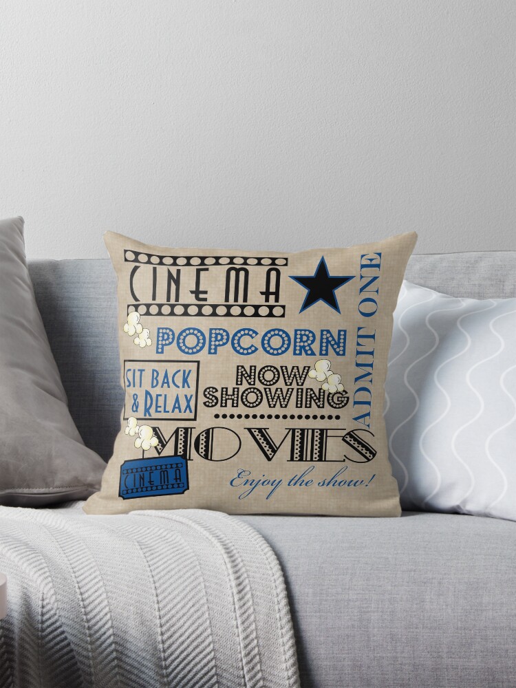 Thumbnail 1 of 4, Pillow, Movie Theater Cinema Admit one ticket Pillow-Blue designed and sold by littlebeane.