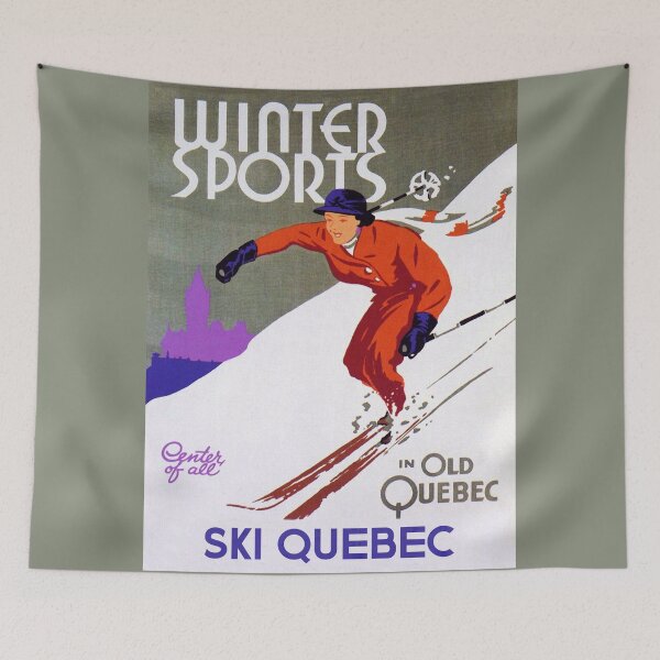 Item preview, Vintage Old Quebec Winter Sports Ski Travel Poster designed and sold by Glimmersmith.