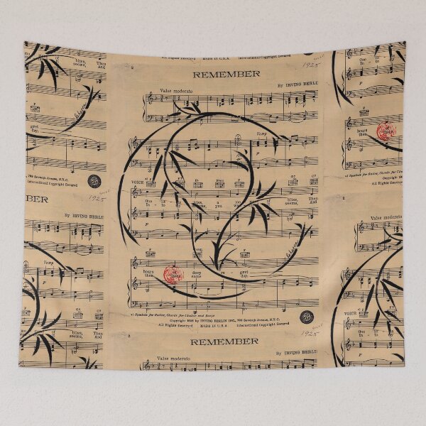 Item preview, Remember - Sumie Enso Ink Brush Painting on Vintage Sheet Music - Irving Berlin designed and sold by Rebecca Rees.